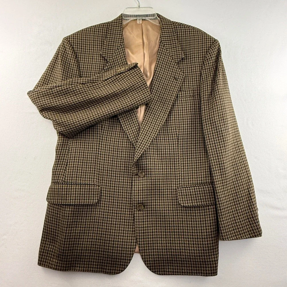 Oscar de la Renta Sport‎ Coat Mens Brown Houndstooth Blazer Tailored Jacket